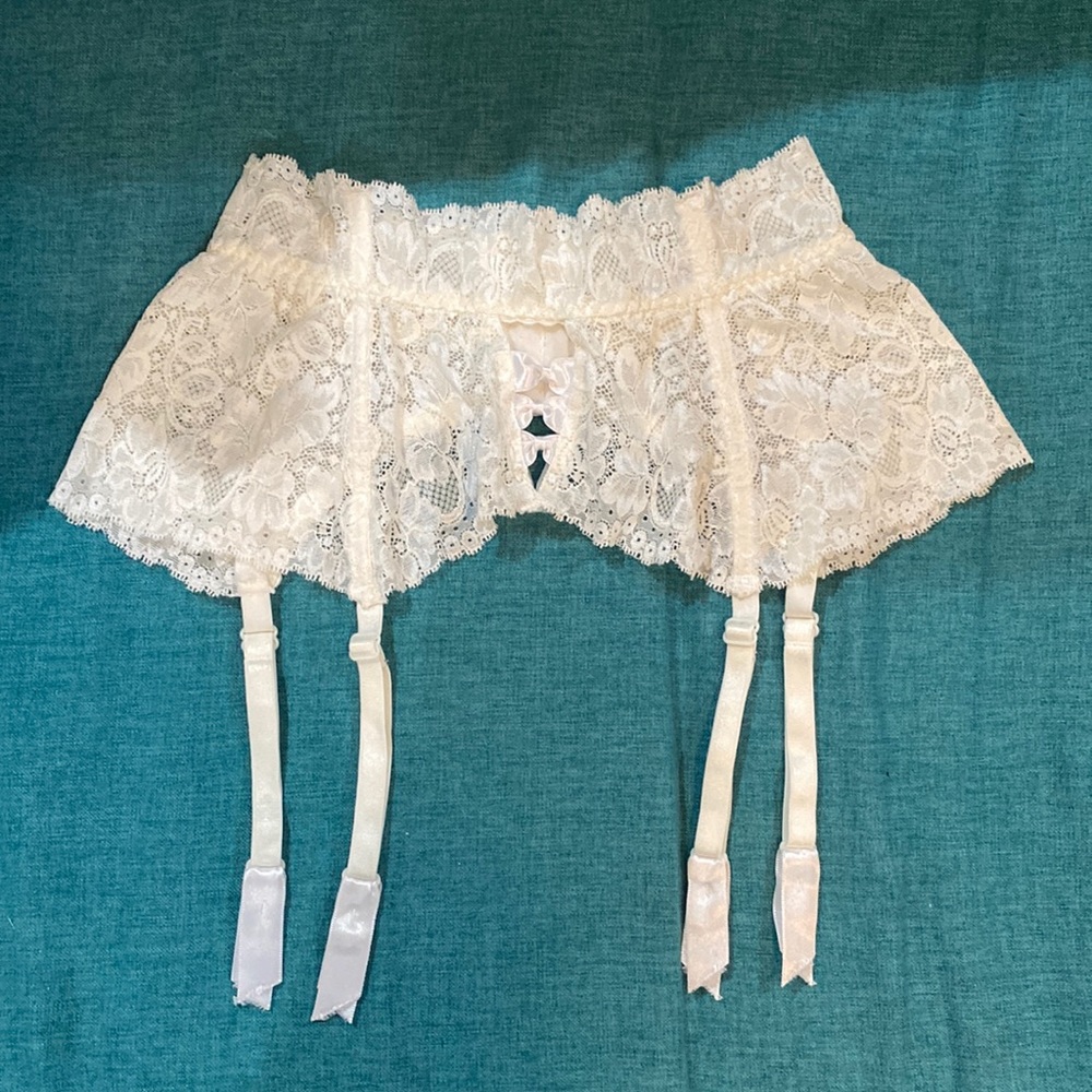 White lace stocking garter belt